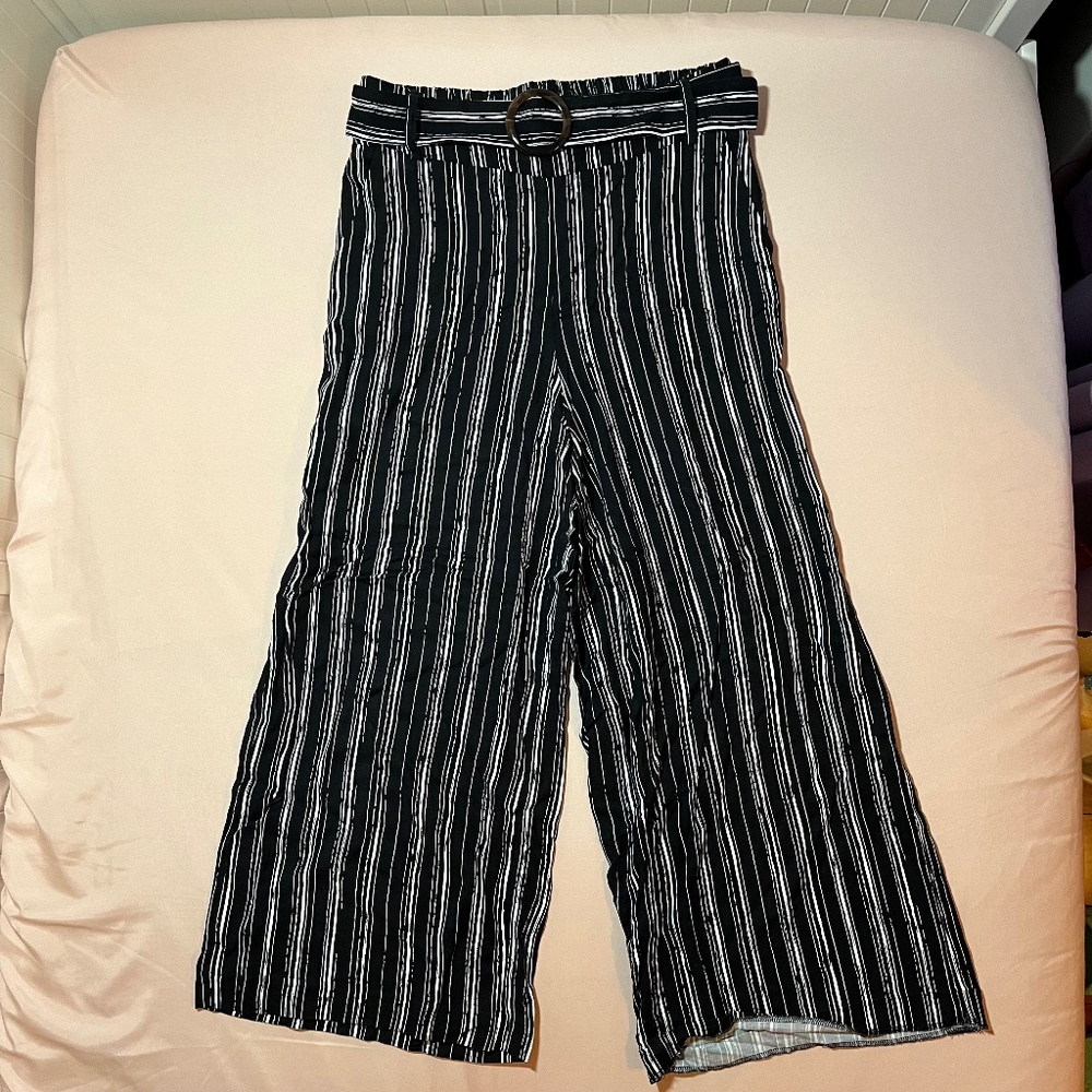 SO Black & White Striped Flowy Boho Pants